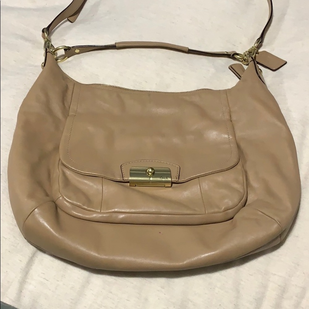 Tan Leather Hobo Crossbody Bag- Satin Lilac Lining